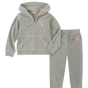 NWT Girls Juicy Couture 2 Piece Velour Tracksuit Gray Pink